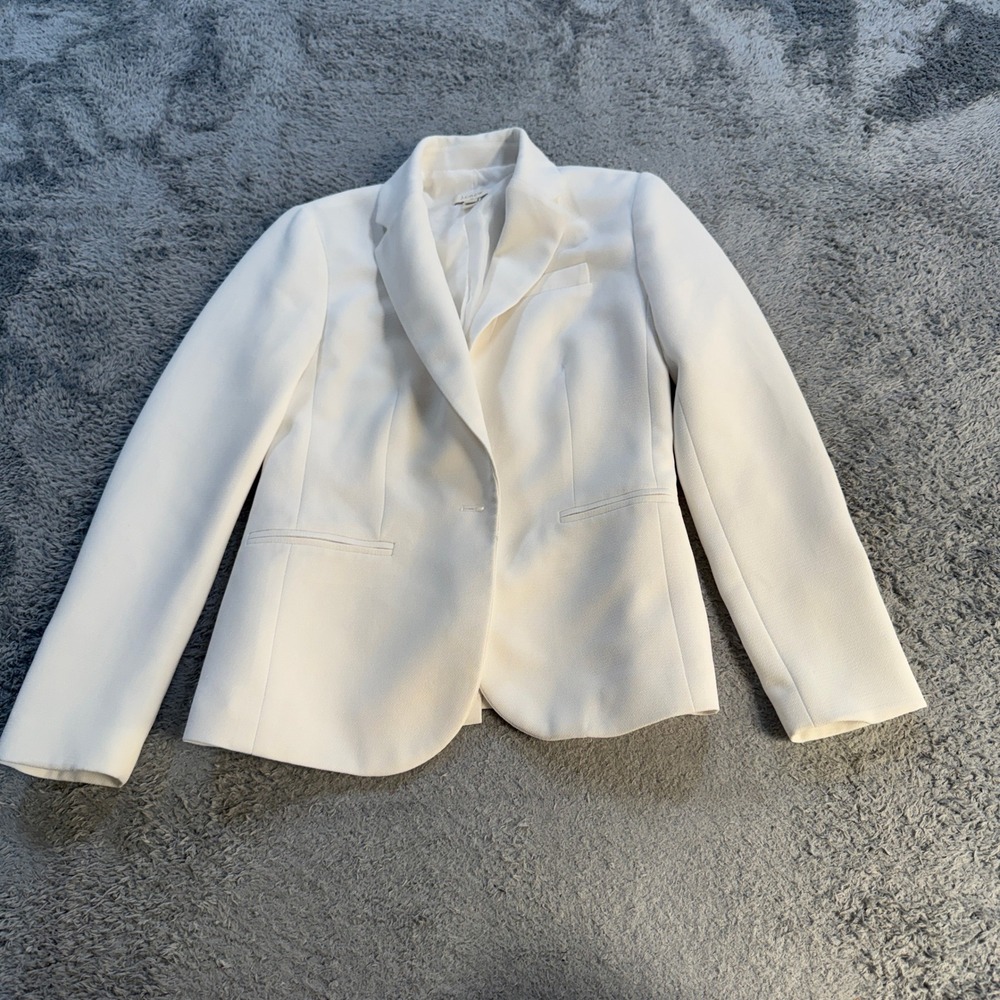 J.Crew White Textured Crepe Blazer Womens Size 00 One Button Career Suit Jacket